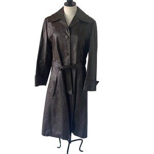 Imperial Vintage Womens Trench Coat Size 10 Brown Glossy Leather Belted